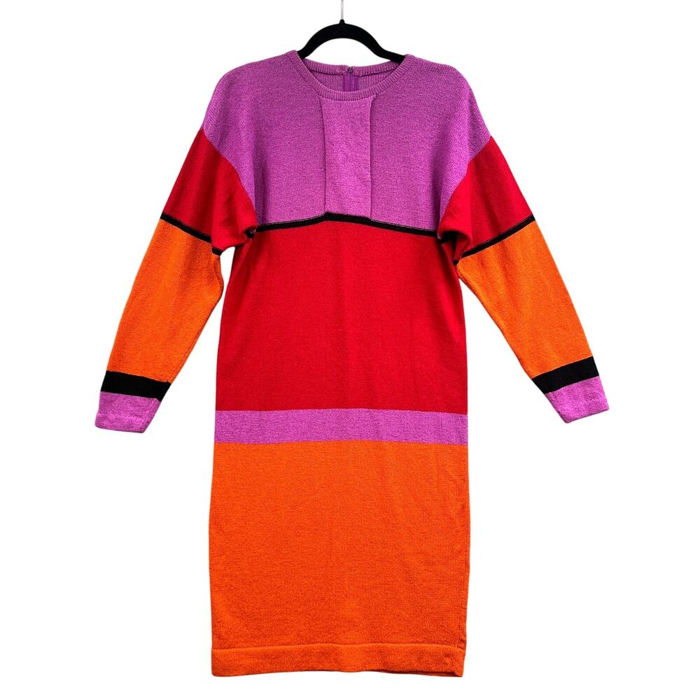 VTG Sweater Dress Sm Wool Blend Disco Mod 70s Retro Hipster Orange Funky Bright